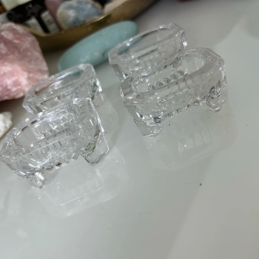 4 Vintage Elegant Clear Glass Cut Crystal Salt Cellars Open Salt Dish - Picture 4 of 9